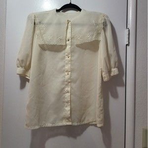 Vintage Off White Blouse with Peter Pan Collar